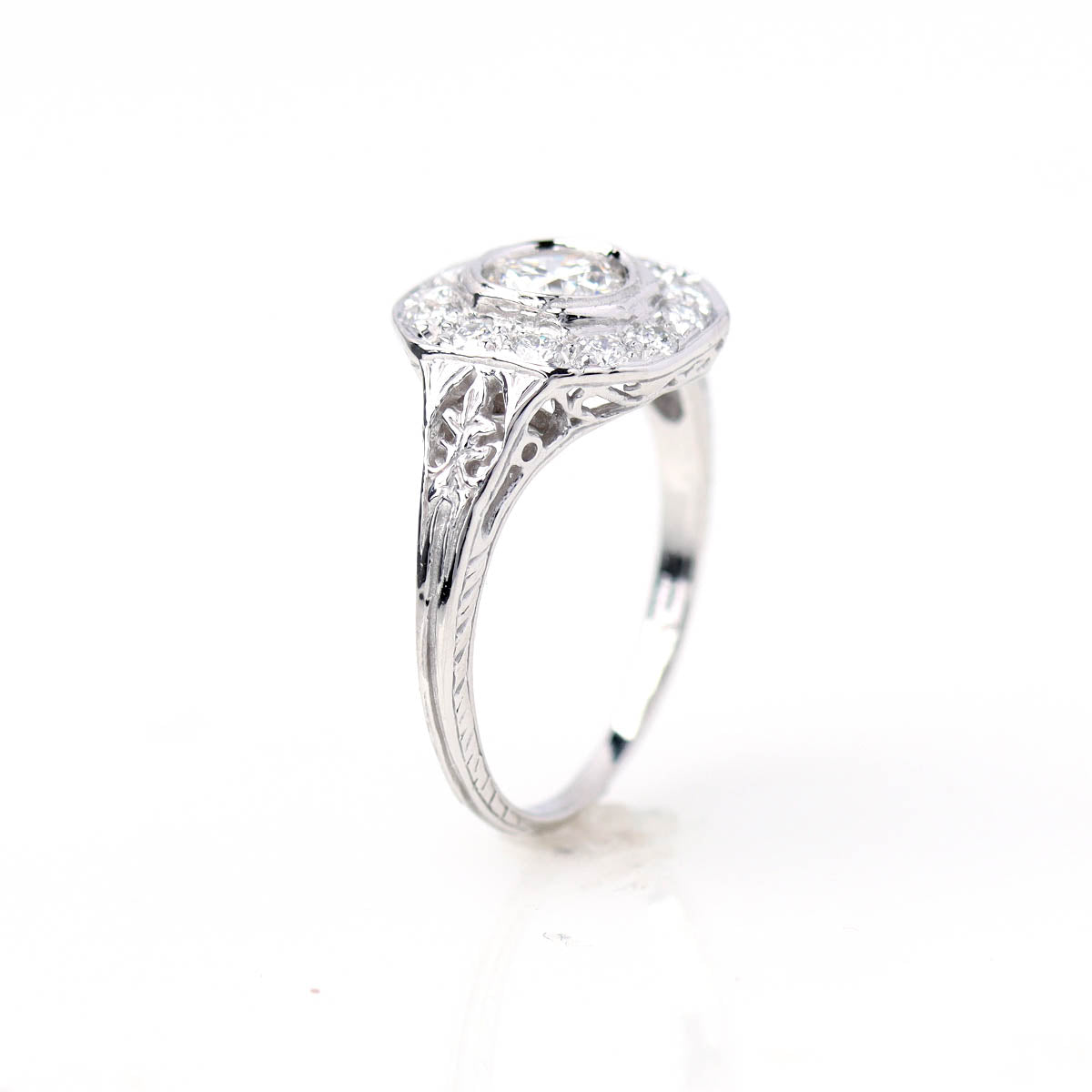 Replica Art Deco Diamond Halo Engagement Ring #1316-17