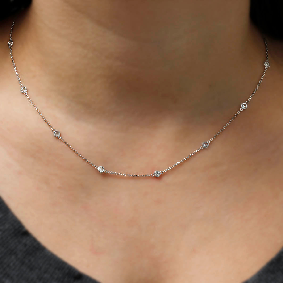 14k White Gold 1 ct Station Necklace #DC14W7-18 Default Title
