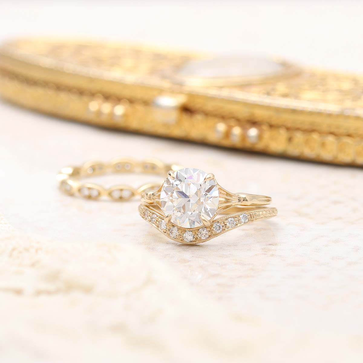 14k Yellow Gold Curved Diamond Band #L1002Y14 - Wedding Bands