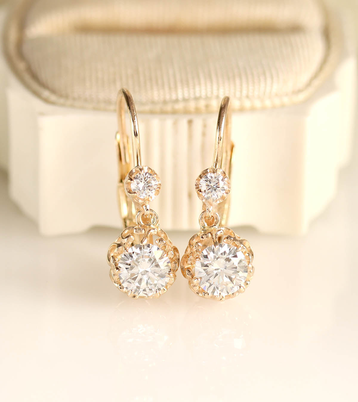 14k Yellow Gold Diamond Dormeuse Earrings #LER5003 - Earrings