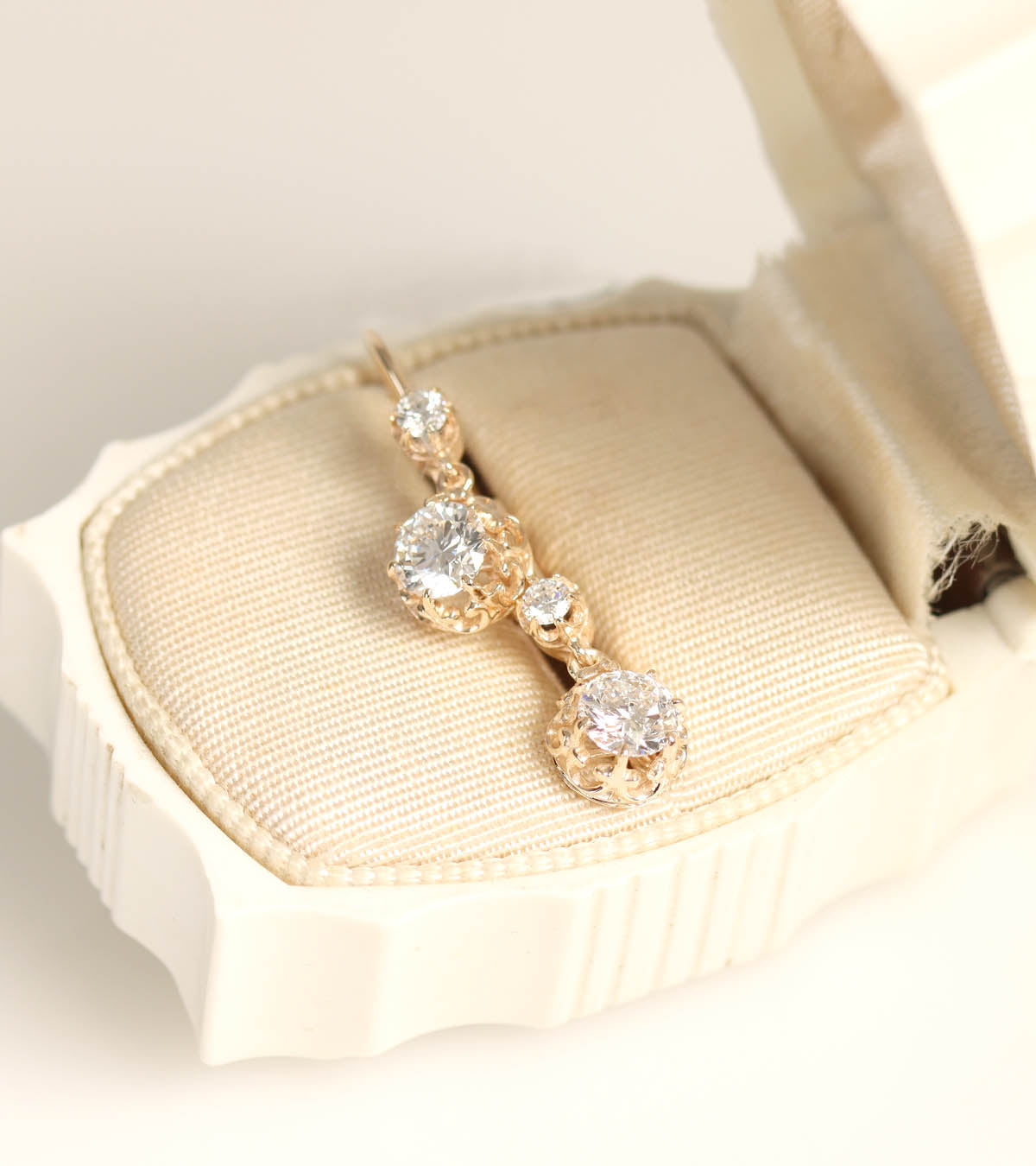 14k Yellow Gold Diamond Dormeuse Earrings #LER5003 - Earrings