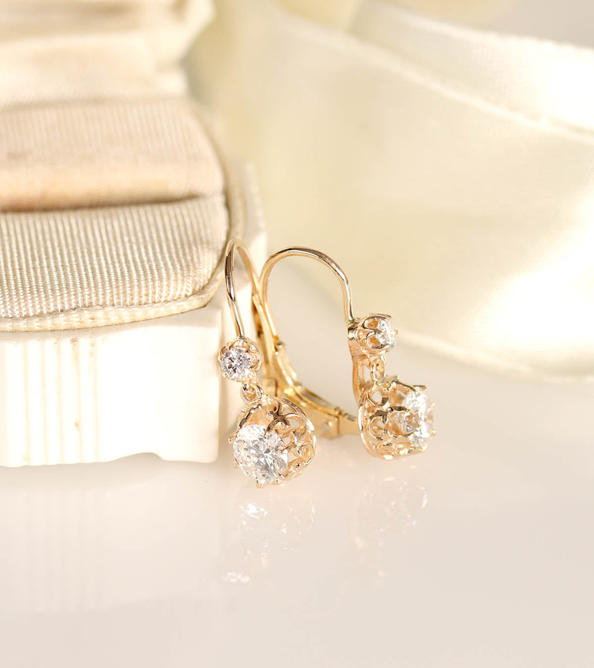 14k Yellow Gold Diamond Dormeuse Earrings #LER5003 - Earrings