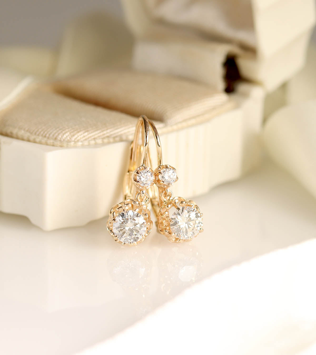 14k Yellow Gold Diamond Dormeuse Earrings #LER5003 - Earrings