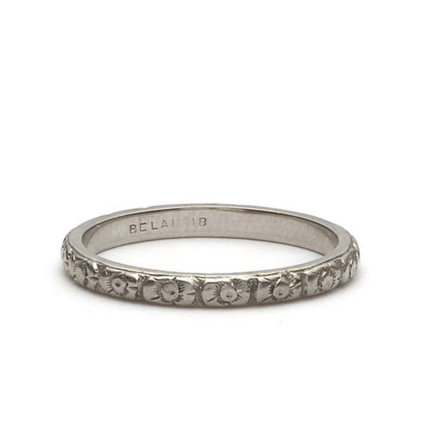 1920s Art Déco Floral 18k White Gold Wedding Band #VB180618-9 - Wedding Bands