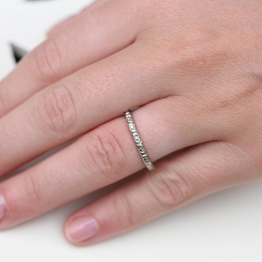 1920s Art Déco Floral 18k White Gold Wedding Band #VB180618-9 - Wedding Bands