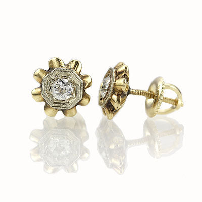 1920s Flower Style Diamond Earrings. #VER140919-01 - Earrings