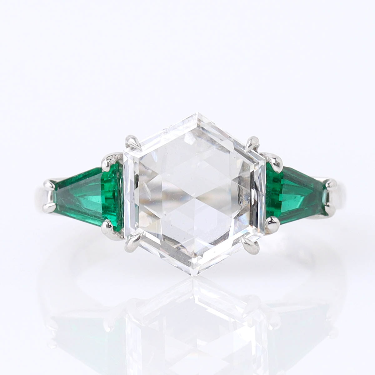 2.19 Carat Hexagonal Diamond Emerald Platinum Engagement Ring #VR251205 - Engagement Rings