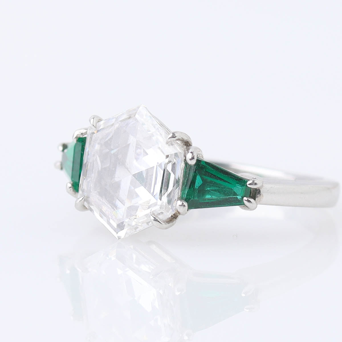 2.19 Carat Hexagonal Diamond Emerald Platinum Engagement Ring #VR251205 - Engagement Rings