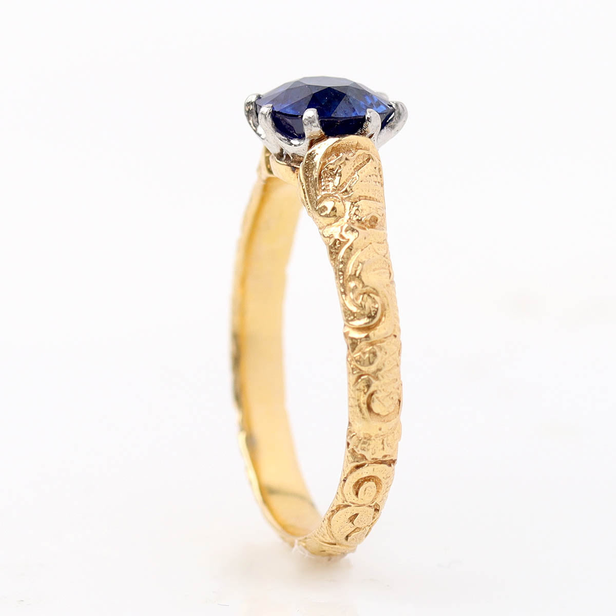 18k Gold Repoussé Sapphire Engagement Ring #2506SA