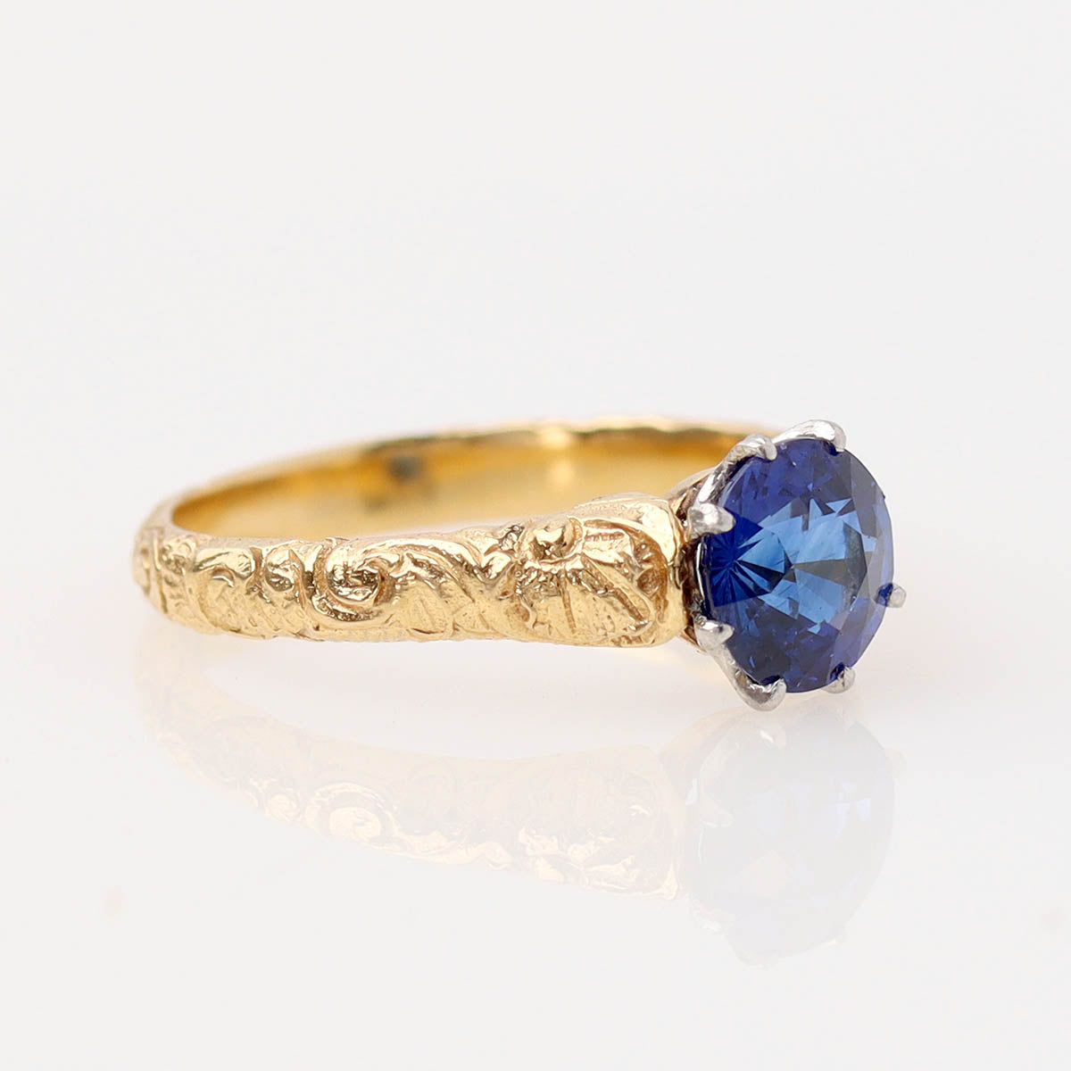 18k Gold Repoussé Sapphire Engagement Ring #2506SA