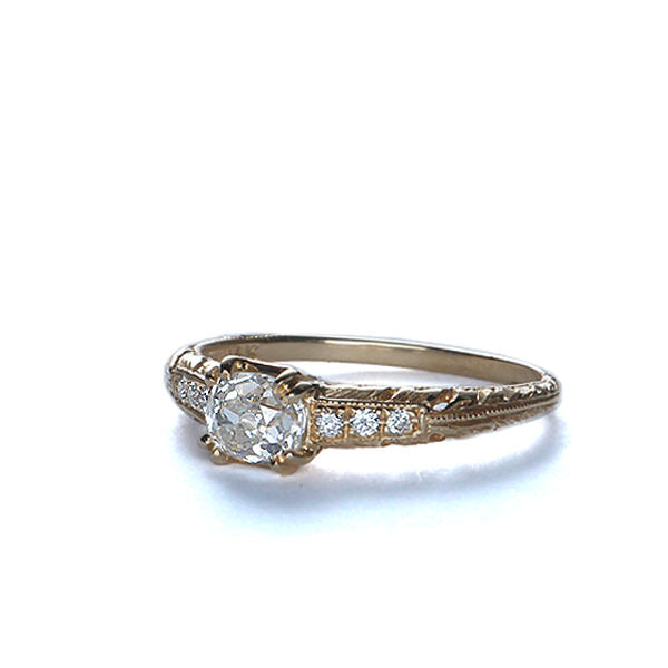 Replica Art Deco Engagement ring set with an antique diamond #3107-06 - Leigh Jay & Co