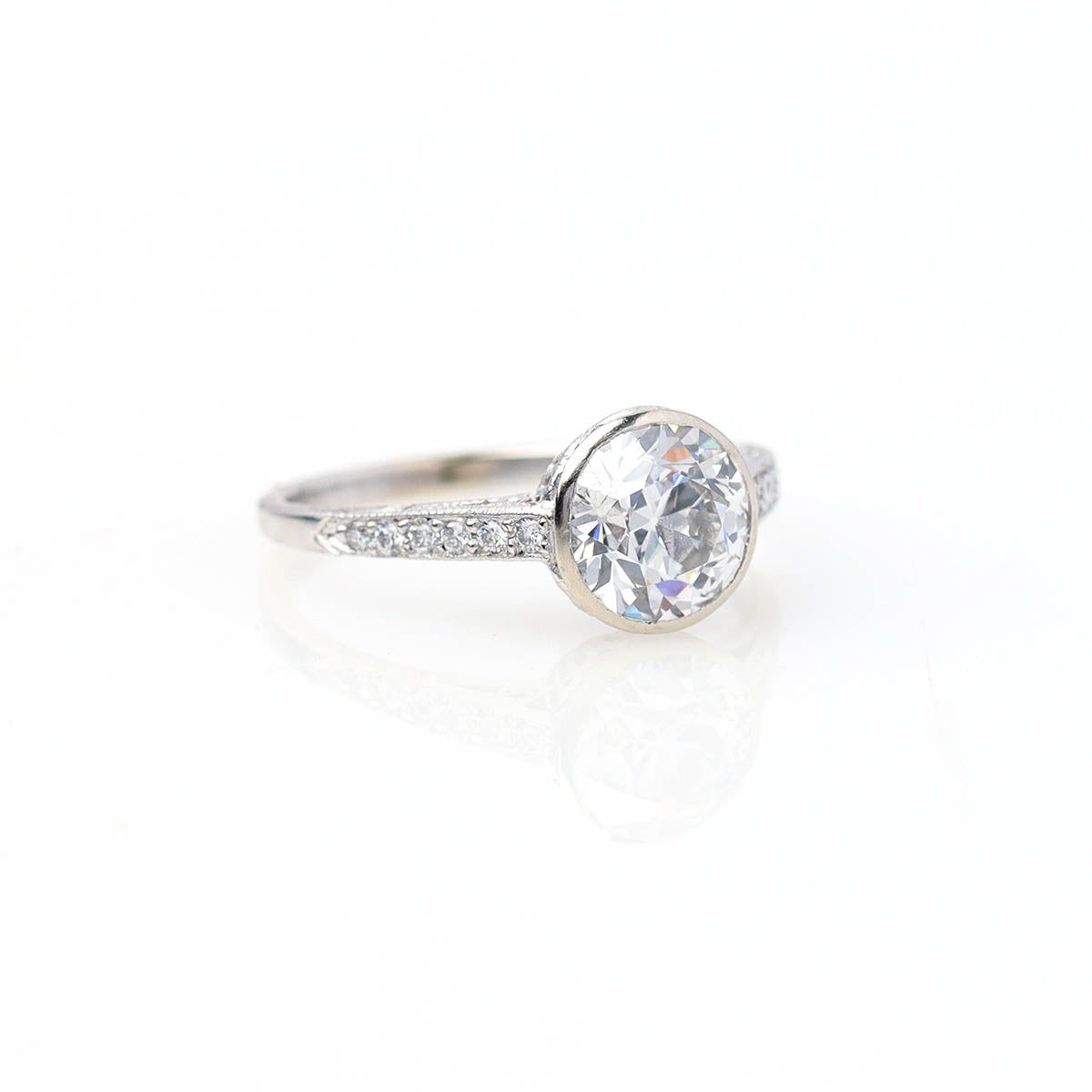 Bezel Set Art Déco Reproduction Engagement Ring #3158BZ-02