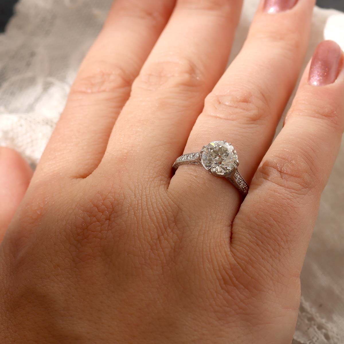 Replica Edwardian Old European Cut Engagement Ring #3174-7