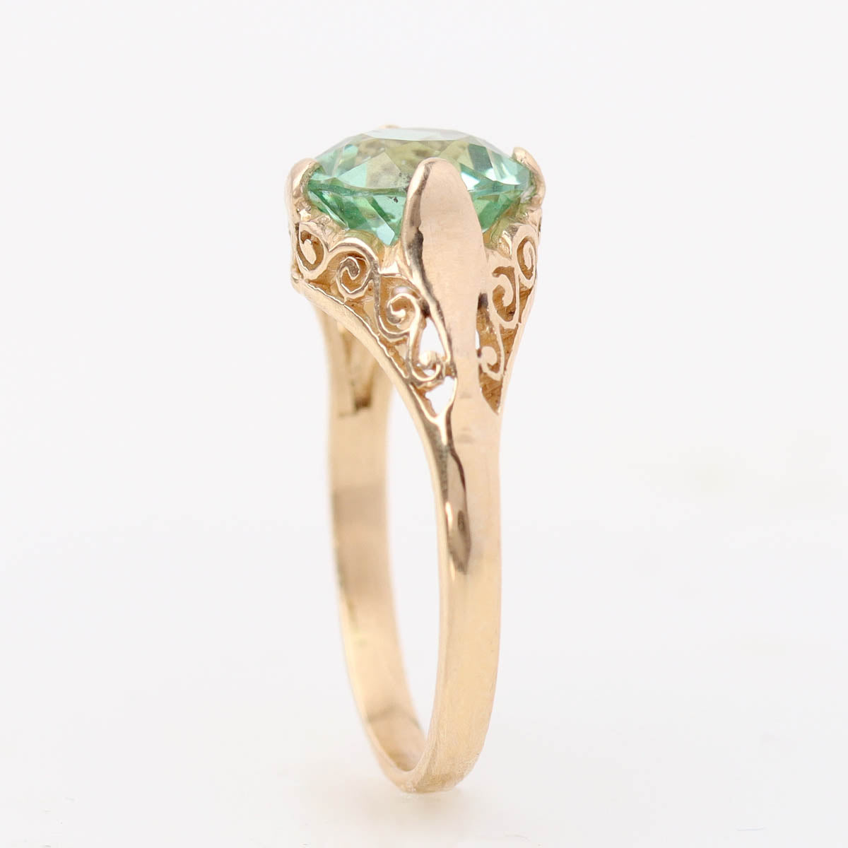 14k Gold Filigree & Green Tourmaline Engagement Ring #3269Y14T