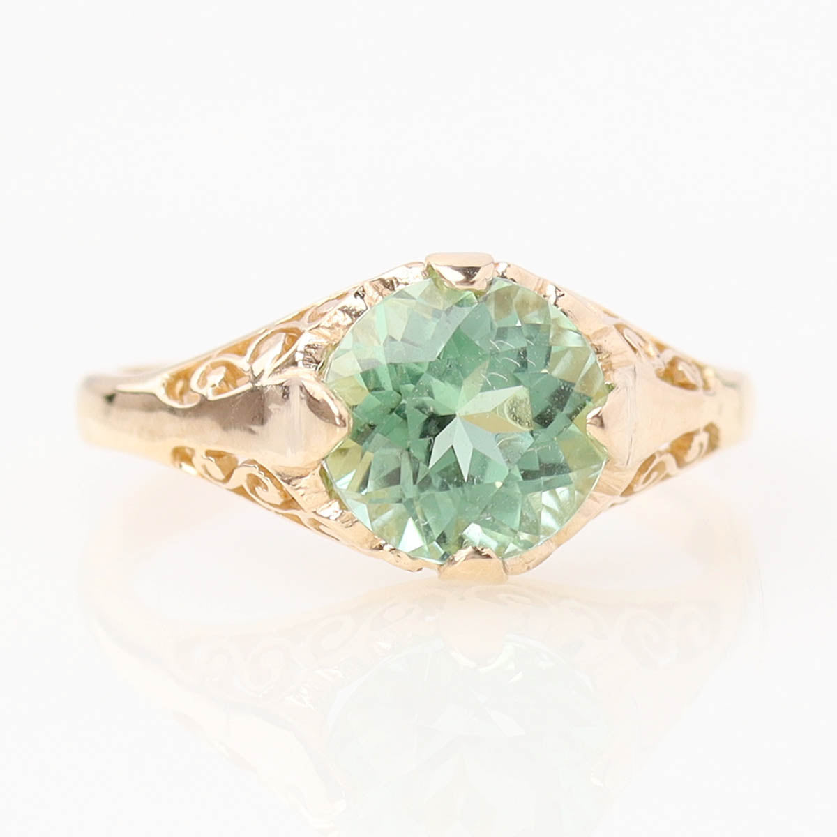 14k Gold Filigree & Green Tourmaline Engagement Ring #3269Y14T