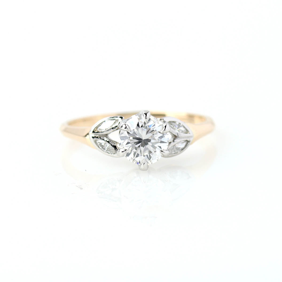 Replica Art Deco Floral Engagement Ring #3289Y14PT-1