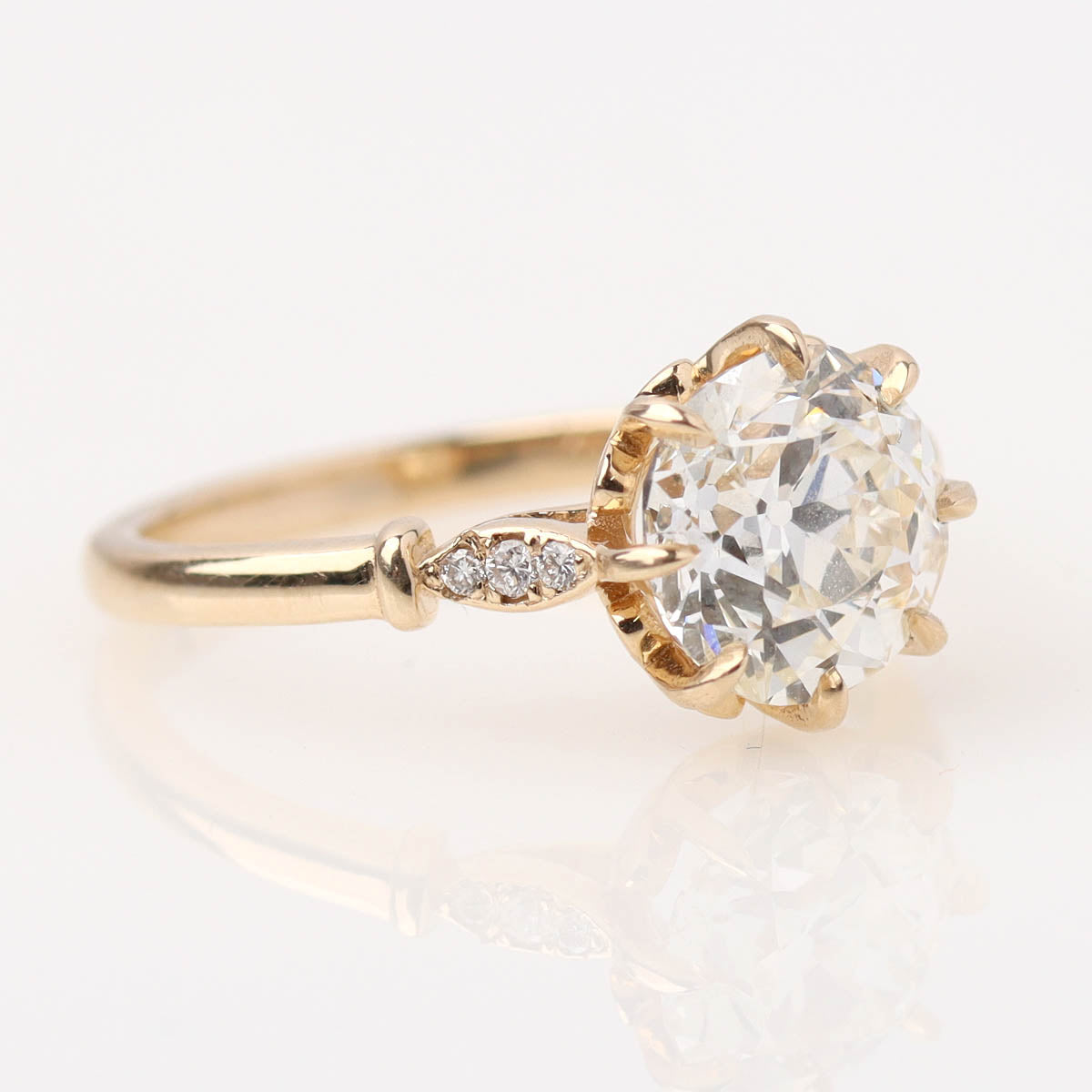 Edwardian 14k Yellow Gold & Diamond Reproduction Engagement Ring #3781-1