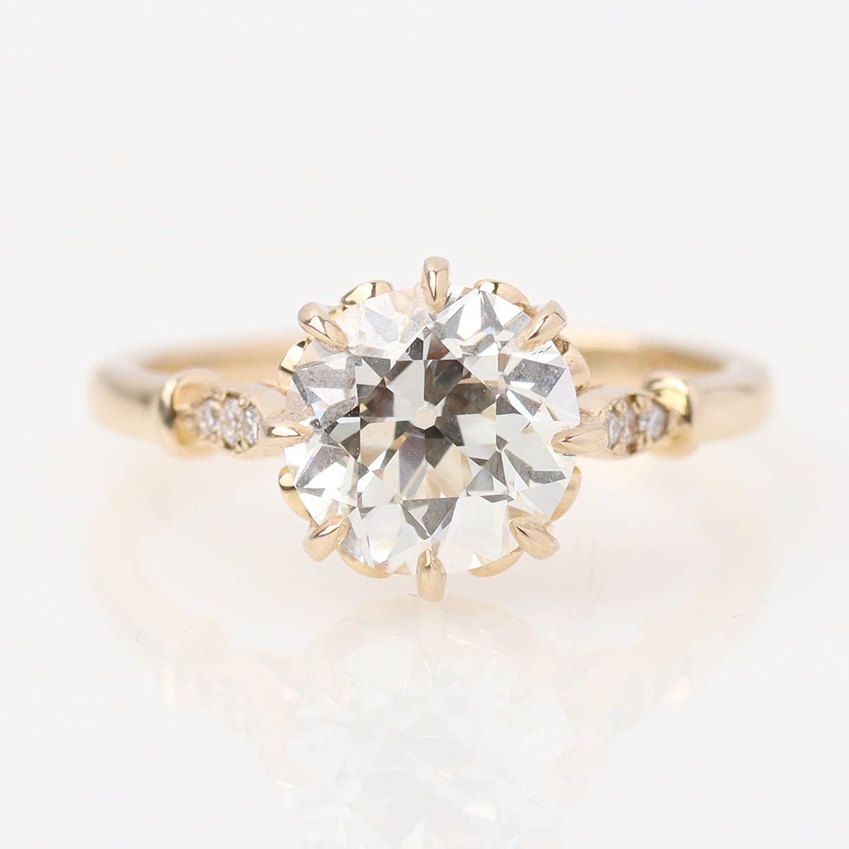 Edwardian 14k Yellow Gold & Diamond Reproduction Engagement Ring #3781-1