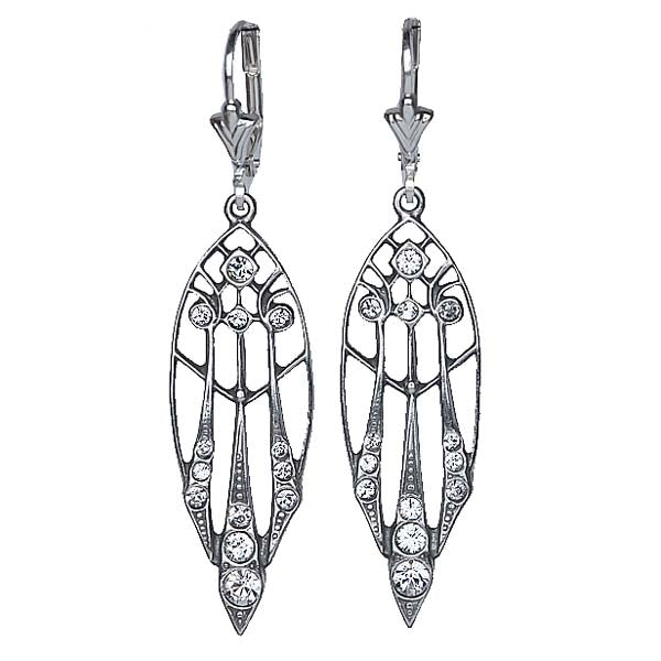 Art Déco Inspired Crystal and Sterling Drop Earrings #79044-01
