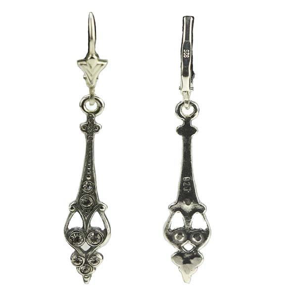 Sterling Silver Reproduction Art Déco Drop Earrings #79830