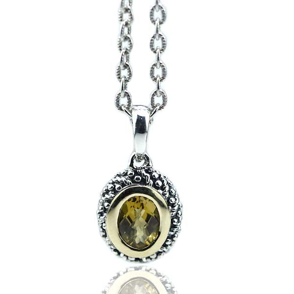 Oval Sterling Silver Pendant with cognac colored Quartz. #8251P-CCH