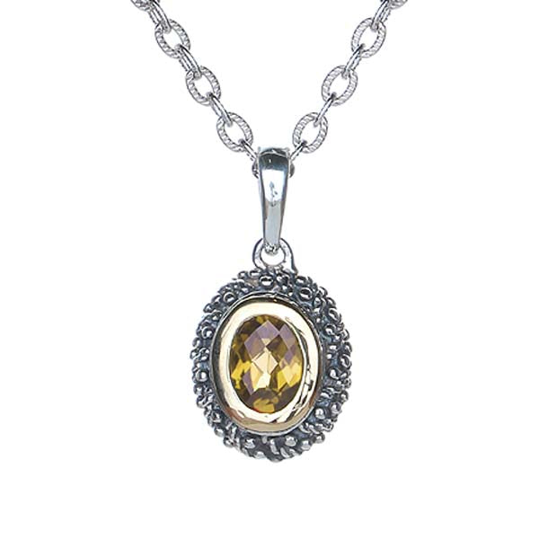 Oval Sterling Silver Pendant with cognac colored Quartz. #8251P-CCH