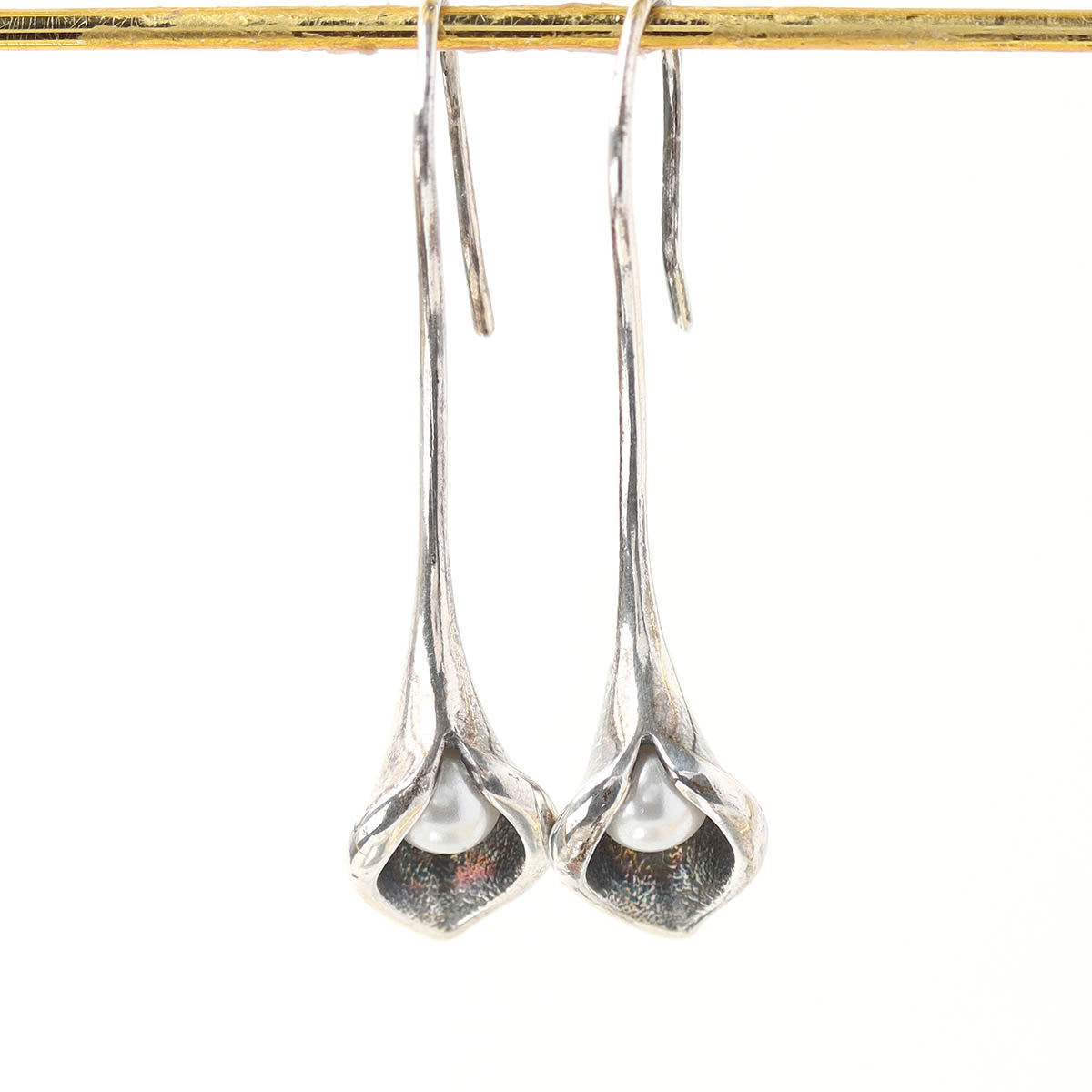 Handmade Lotus Flower Silver & Pearl Earrings #L260422