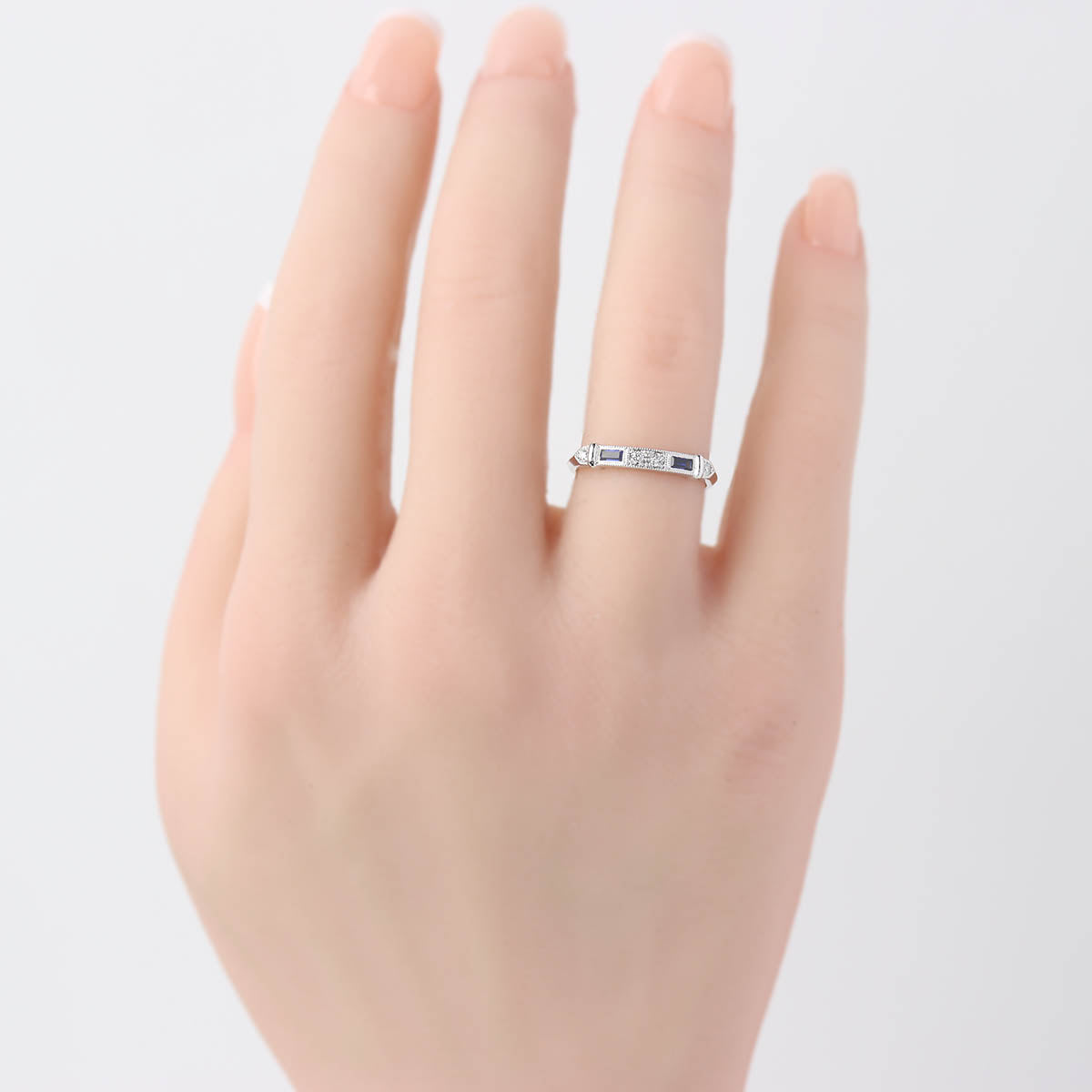 Replica Art Deco Diamond and Sapphire Wedding Band #L2615W14DS-1