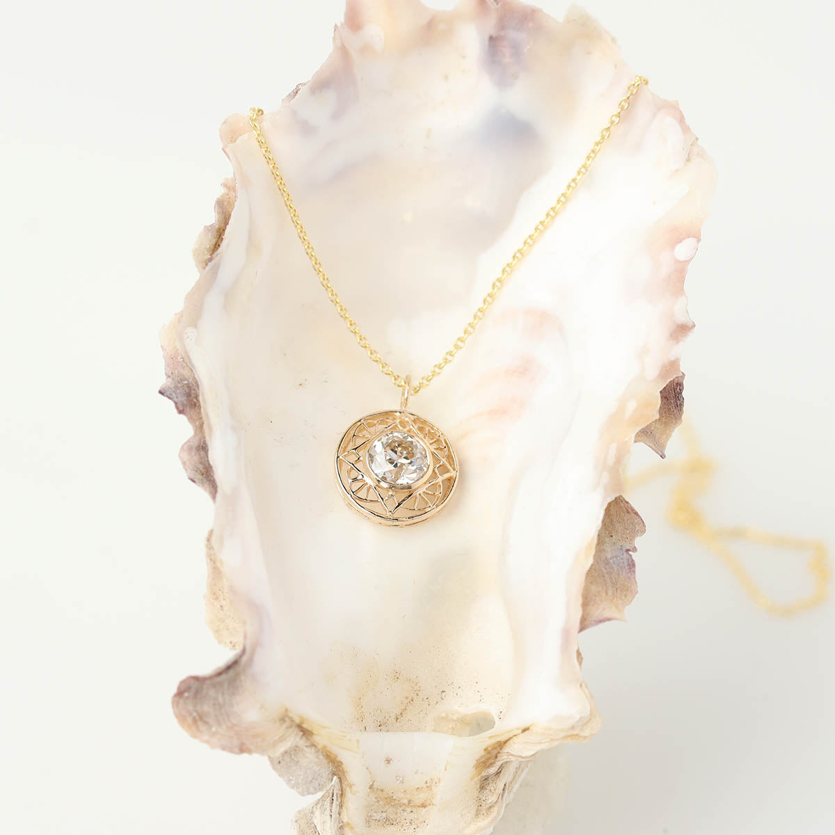 14k Yellow Gold Edwardian Reproduction Diamond Pendant Necklace #LP5025Y14-2