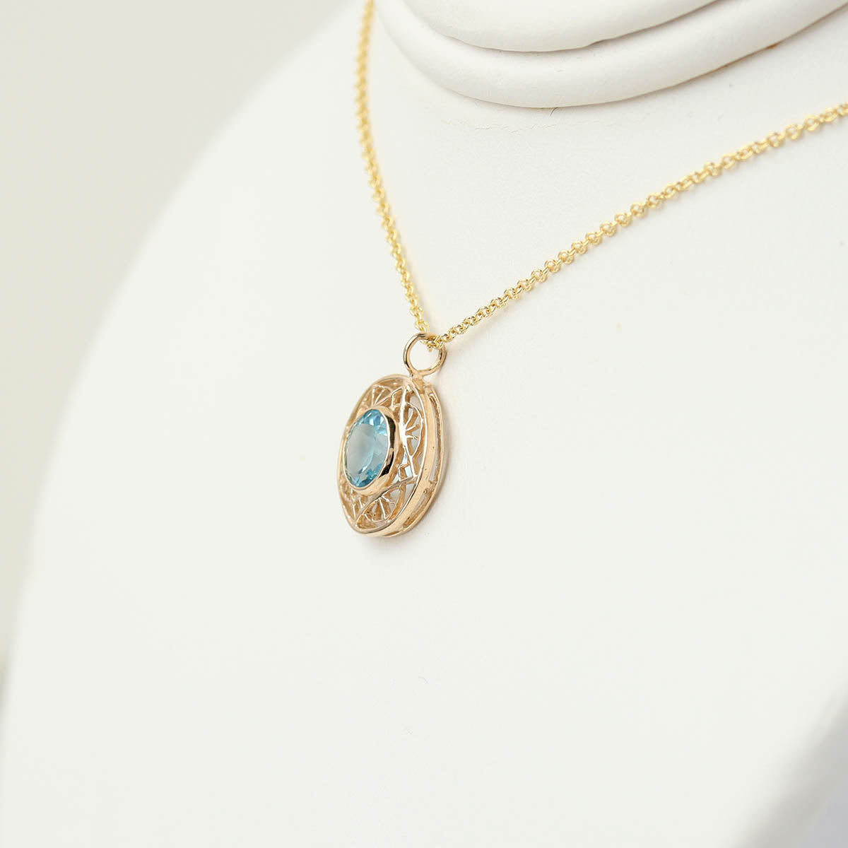 14k Yellow Gold Edwardian Reproduction Blue Topaz Pendant Necklace #LP5025Y14-3