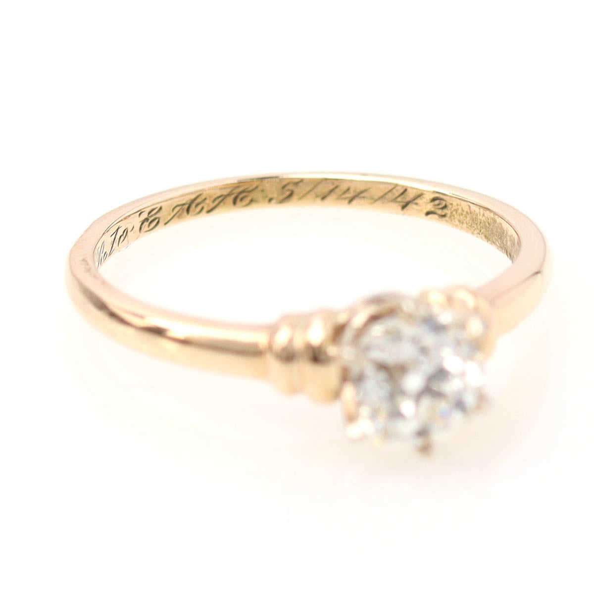 Art Déco Old Mine Cut Diamond and Yellow Gold Engagement Ring #R160204-04
