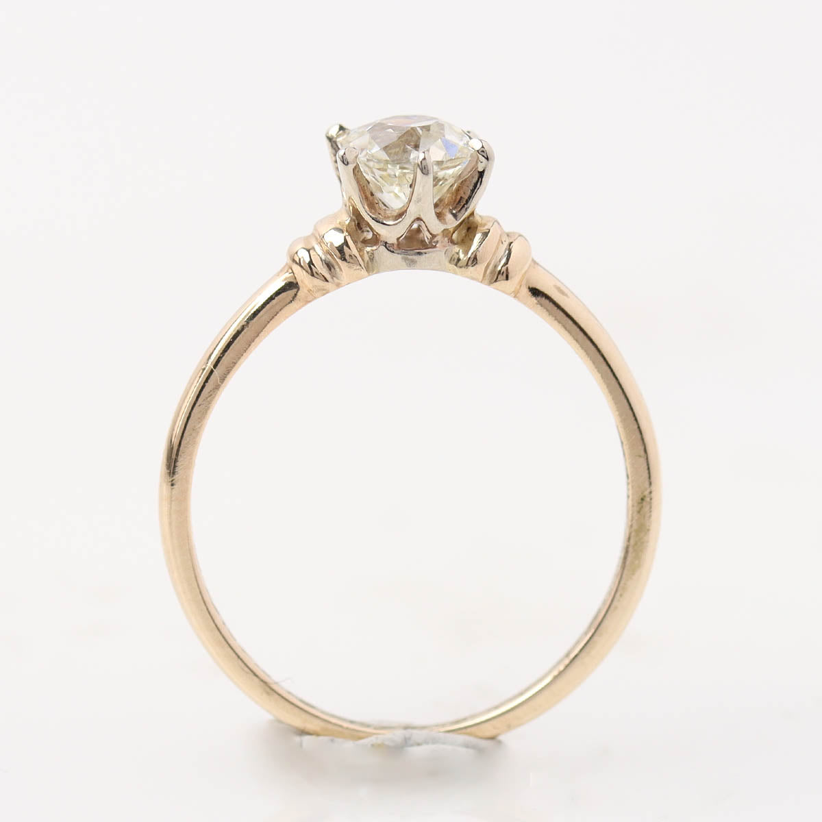 Art Déco Old Mine Cut Diamond and Yellow Gold Engagement Ring #R160204-04