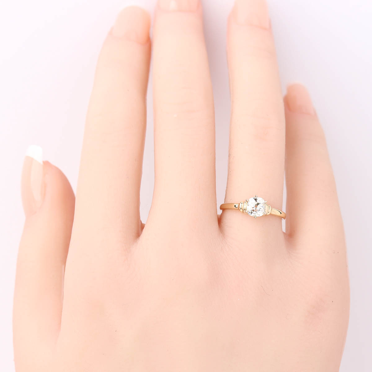 Art Déco Old Mine Cut Diamond and Yellow Gold Engagement Ring #R160204-04
