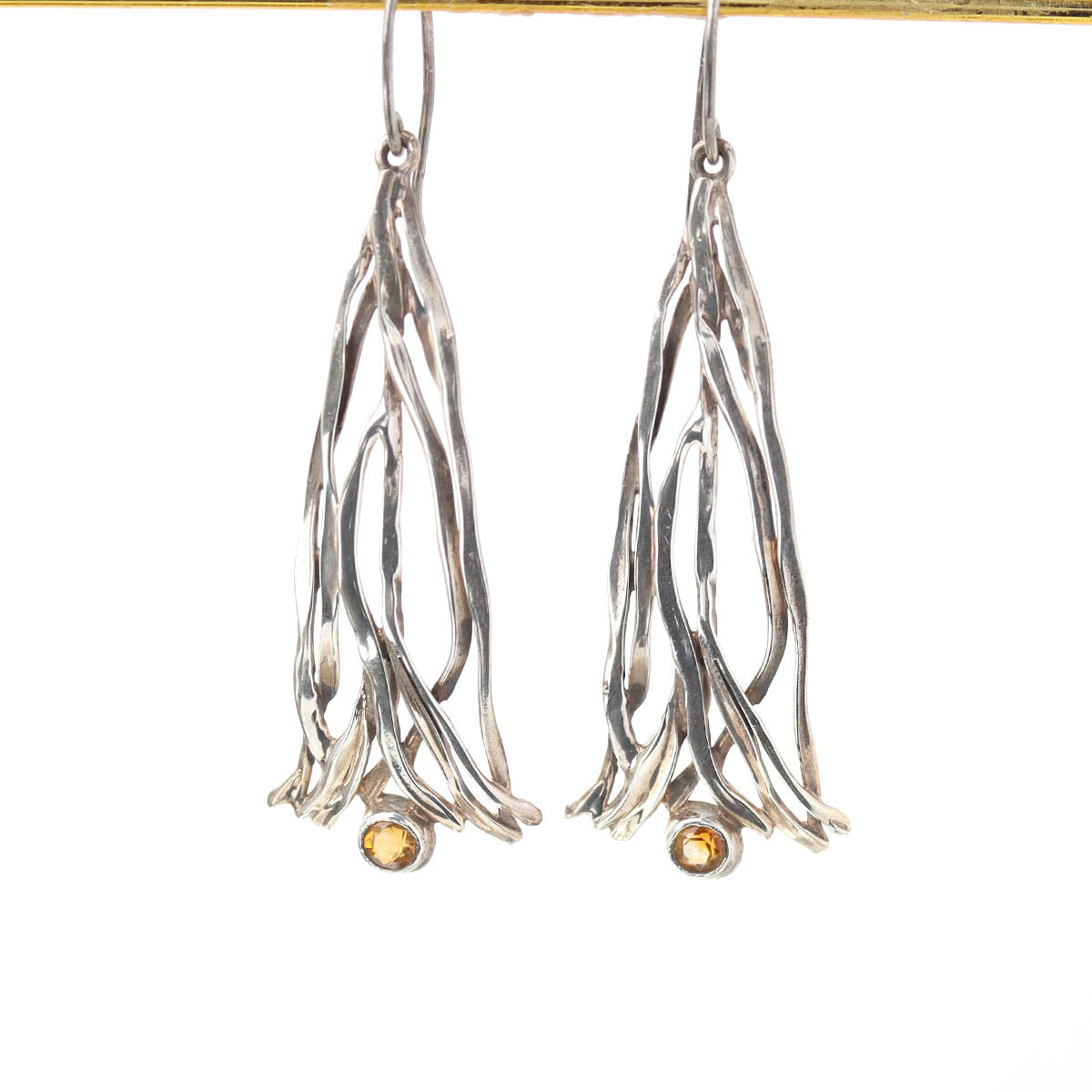Handmade Sterling Silver & Citrine Pendant Earrings #RA-G361