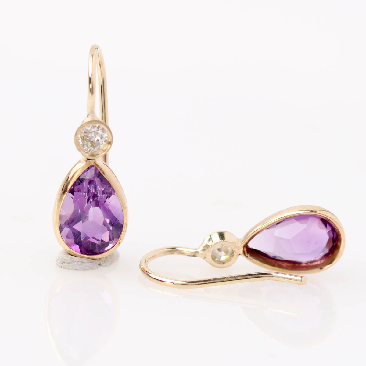 Antique Pear Shape Amethyst & Diamond Drop Earrings #VE260622