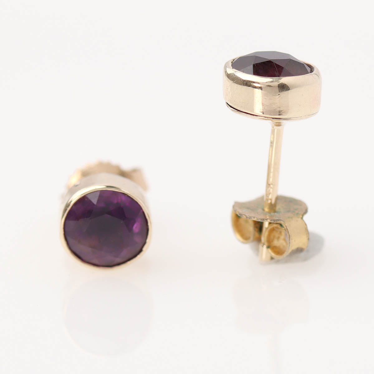 Amethyst Bezel Set Gold Earrings #VE2606