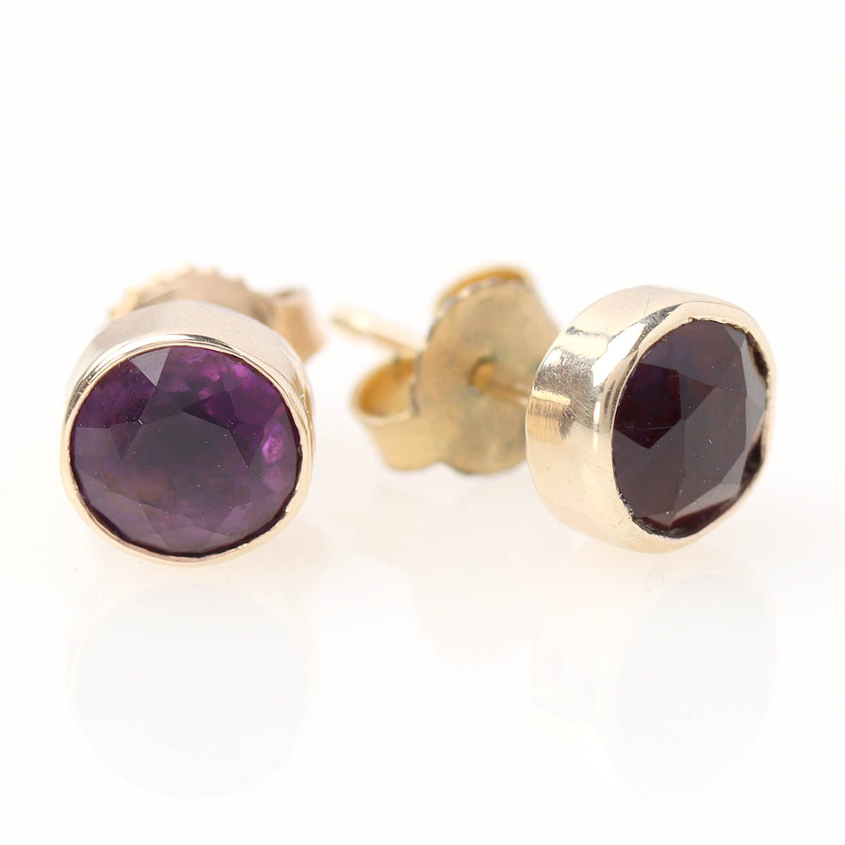 Amethyst Bezel Set Gold Earrings #VE2606