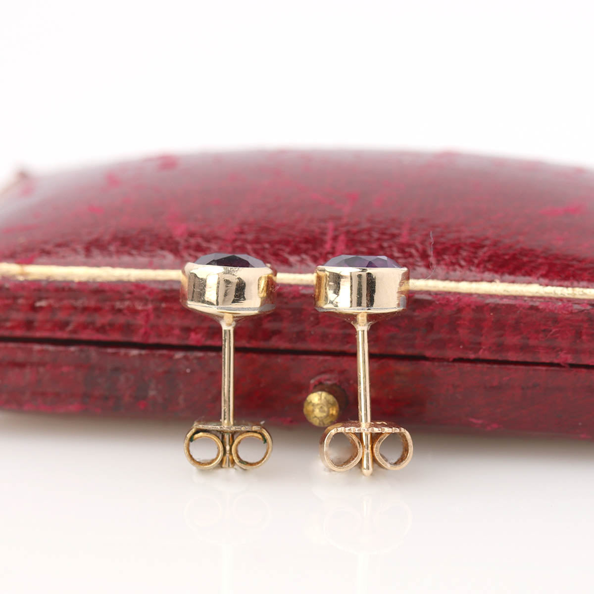 Amethyst Bezel Set Gold Earrings #VE260622AM