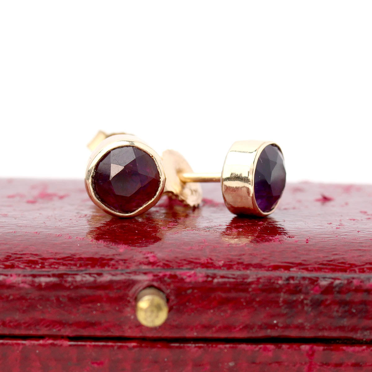 Amethyst Bezel Set Gold Earrings #VE260622AM