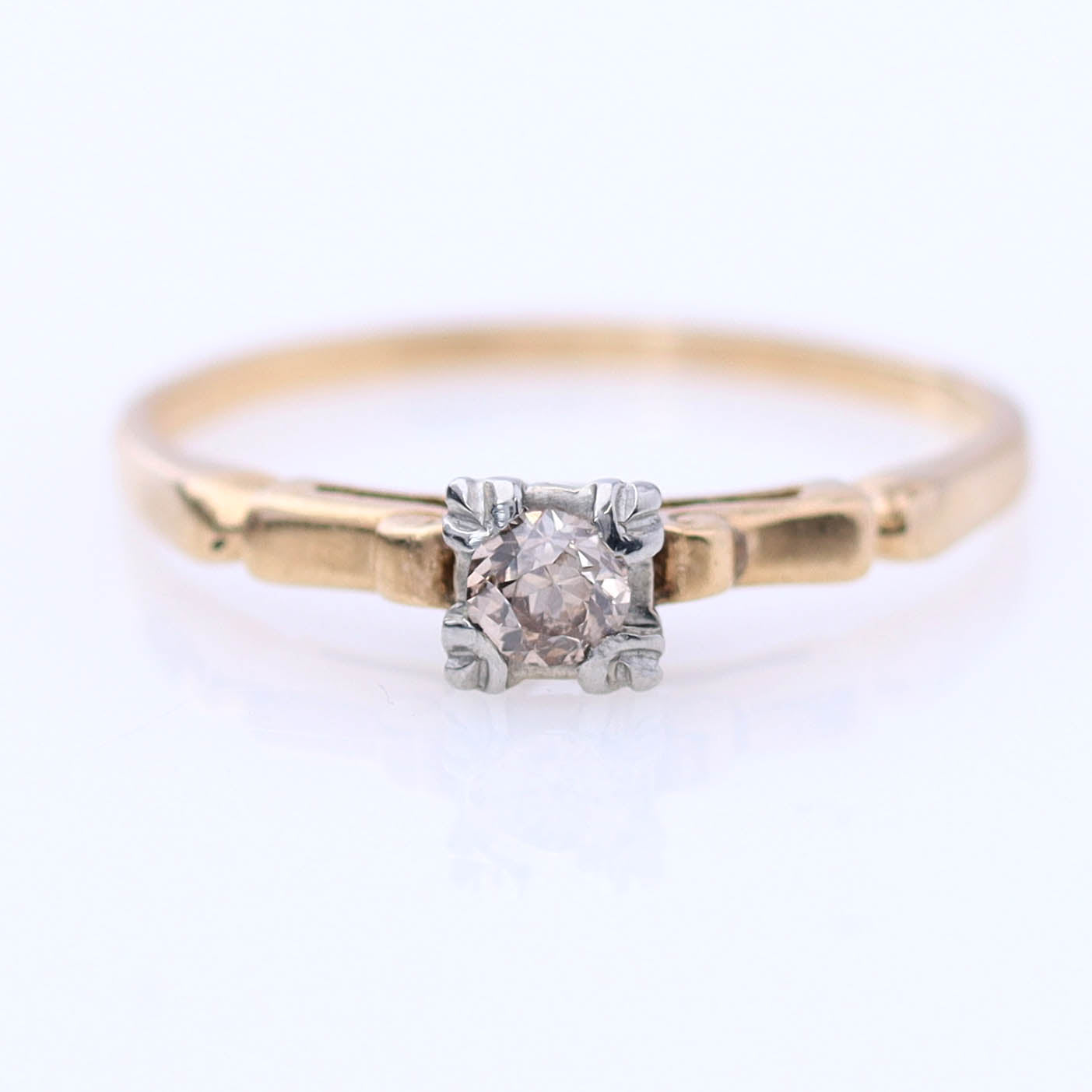 Art Déco 14k Gold & Champagne Diamond Engagement Ring #