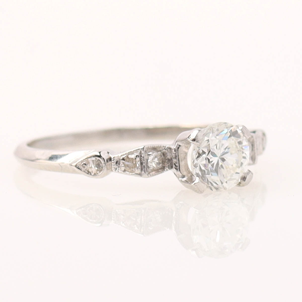 Art Déco Platinum and Old European Cut Diamond Engagement Ring #R160212-04