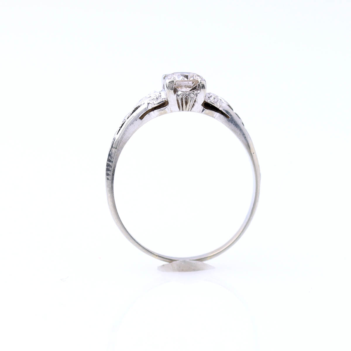 Art Déco 18k White Gold Diamond Solitaire Engagement Ring #VR180131-5