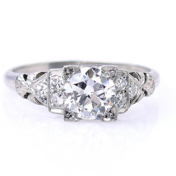 1920s Art Déco Platinum Engagement Ring #VR180821-1A