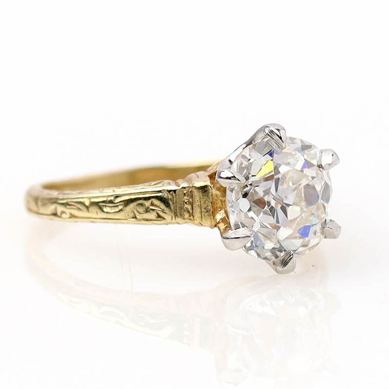 Early 20th C. Engraved Gold Solitaire Engagement Ring #VR260227