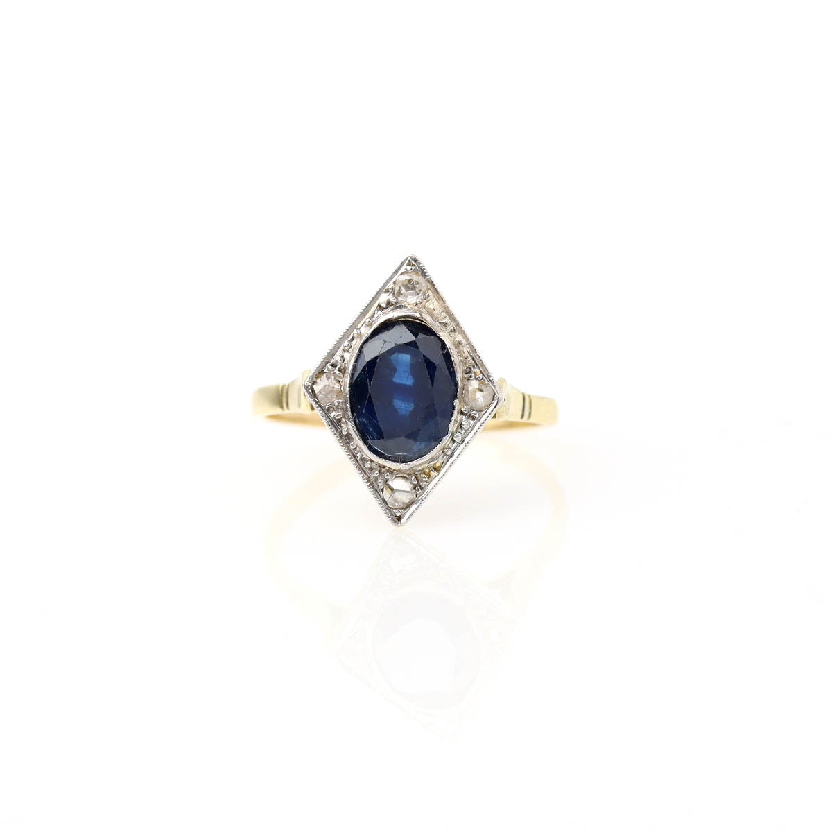 Art Déco Oval Sapphire & Rose Cut Diamond Ring #VR260611-3