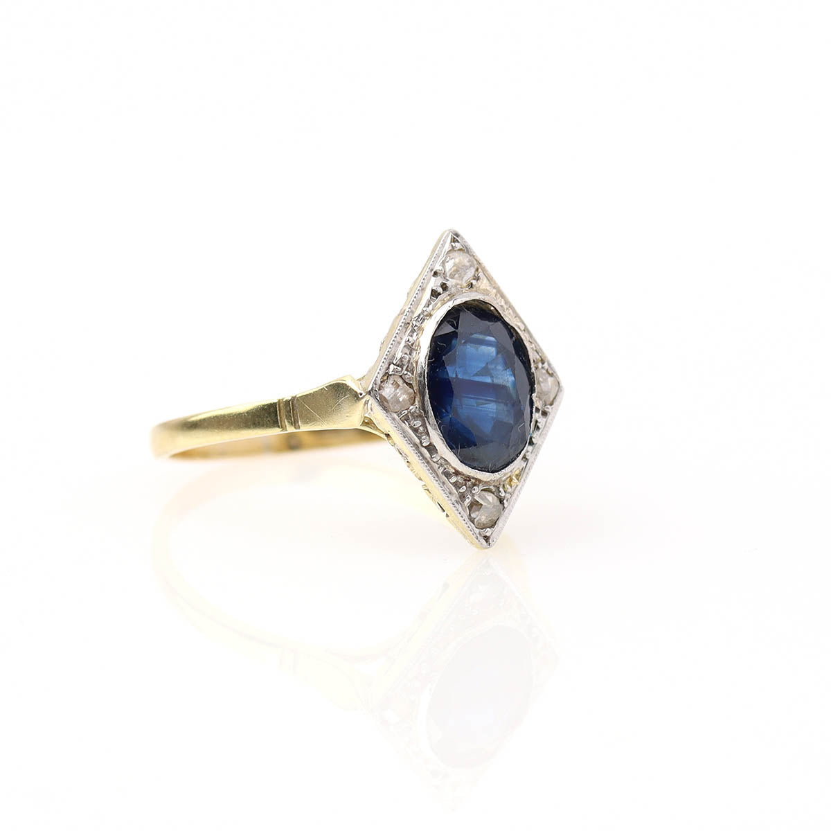 Art Déco Oval Sapphire & Rose Cut Diamond Ring #VR260611-3
