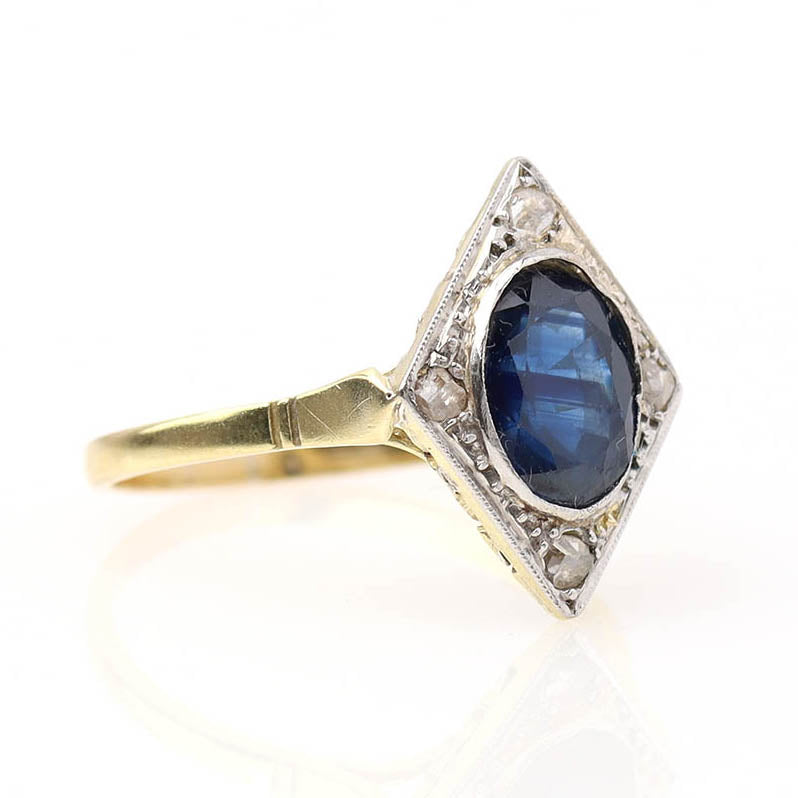 Art Déco Oval Sapphire & Rose Cut Diamond Ring #VR260611-3