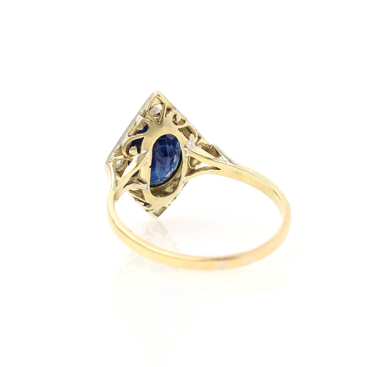 Art Déco Oval Sapphire & Rose Cut Diamond Ring #VR260611-3