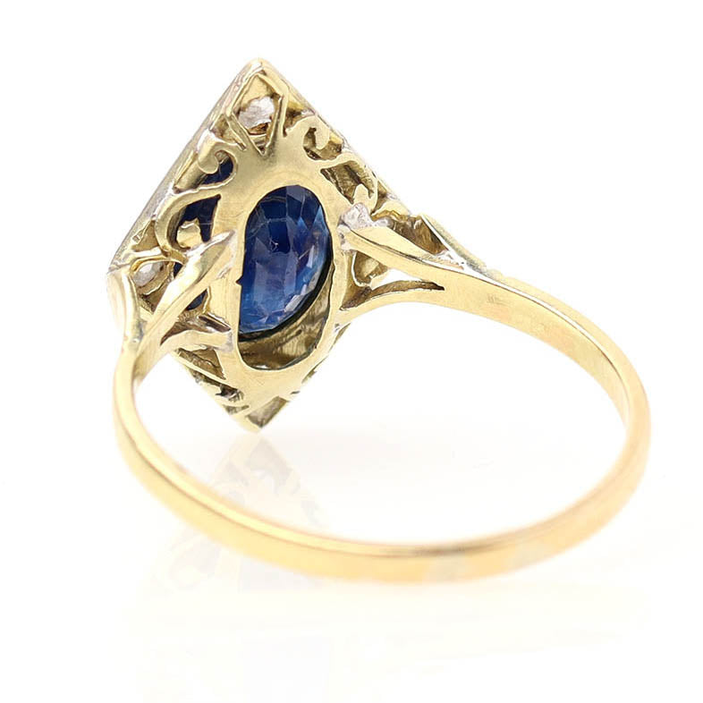 Art Déco Oval Sapphire & Rose Cut Diamond Ring #VR260611-3