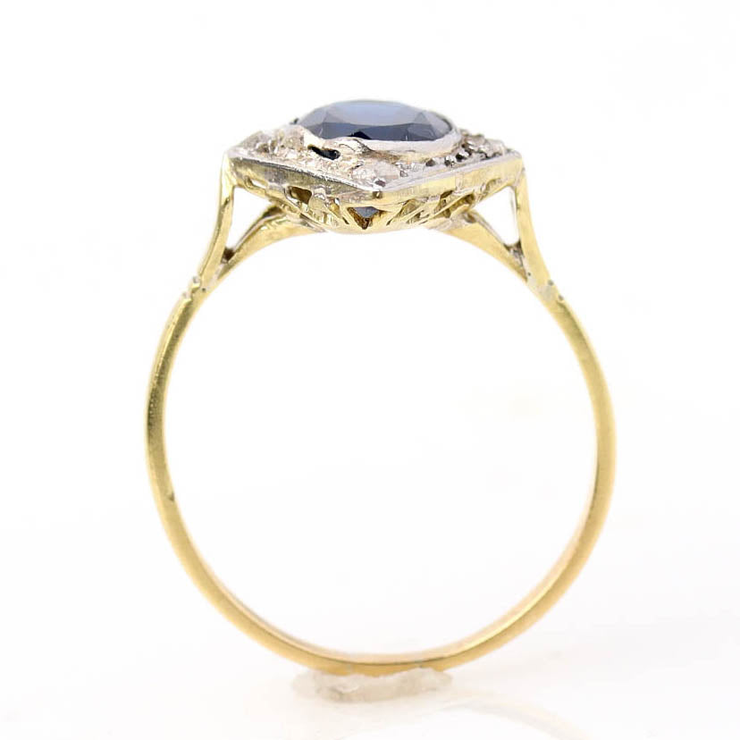 Art Déco Oval Sapphire & Rose Cut Diamond Ring #VR260611-3